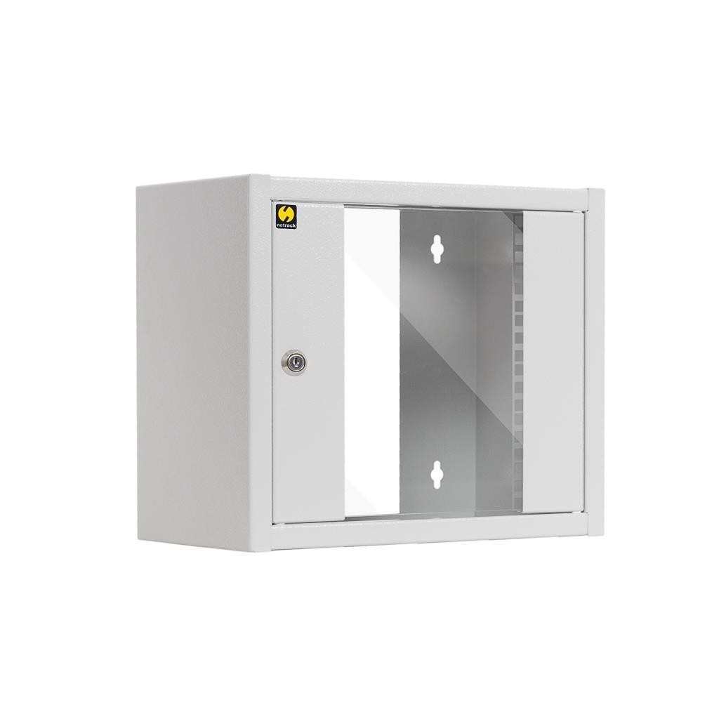 Netrack S-Line wall cabinet 10'', 6U/300 mm - gray, glass door