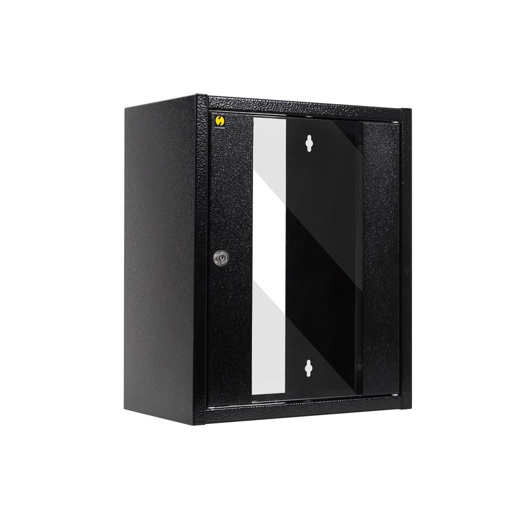 Netrack S-Line wall-mounted cabinet, 10 '', 9U / 300 mm, black, glass door